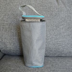 Gray Insulated Bottle Holder with Blue Trim